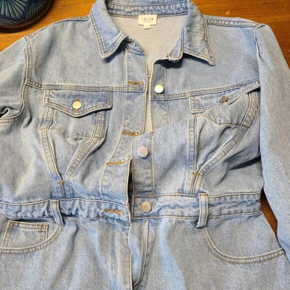 Le Lis Womens I'm Always Cool Denim Long Sleeve Romper Size L - Picture 4 of 6